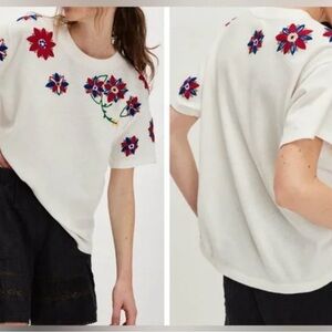 NWT Free People Petal Stitch Tissue Tee - cream combo - XS